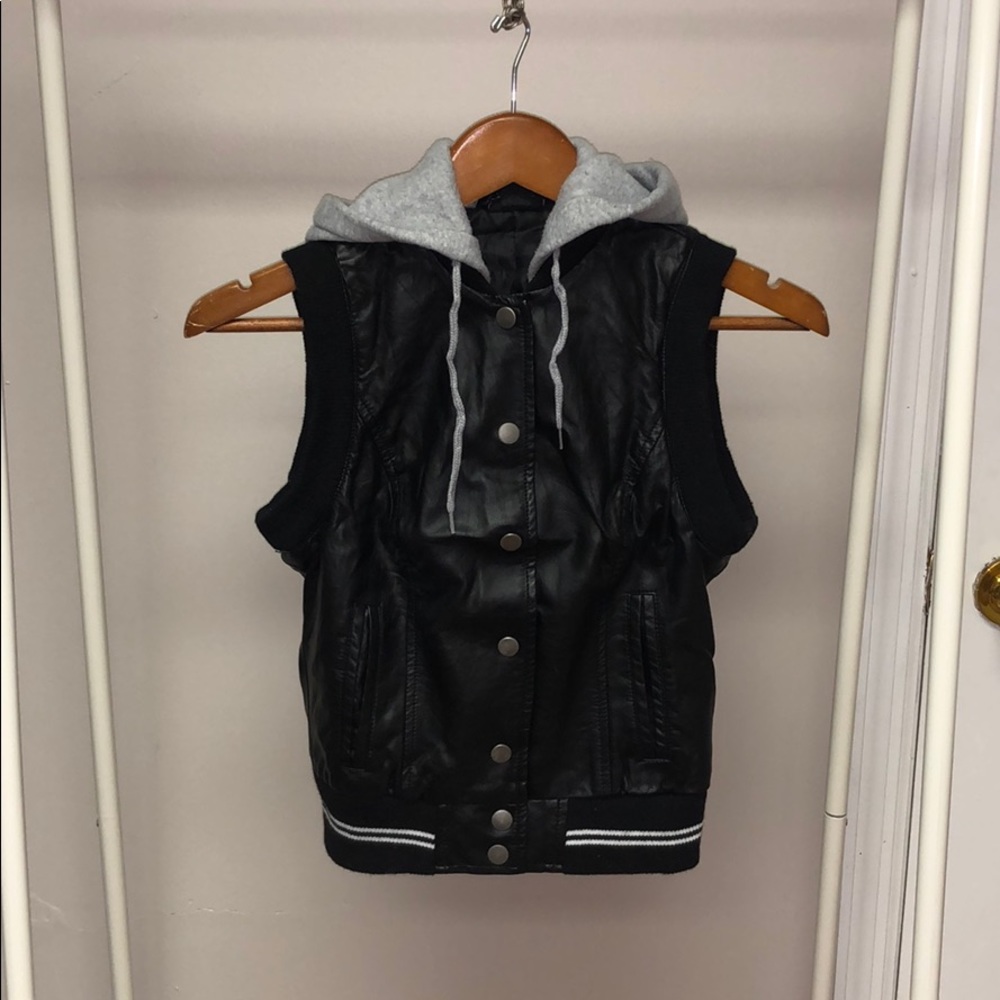 Sleeveless Hooded Leather Jacket